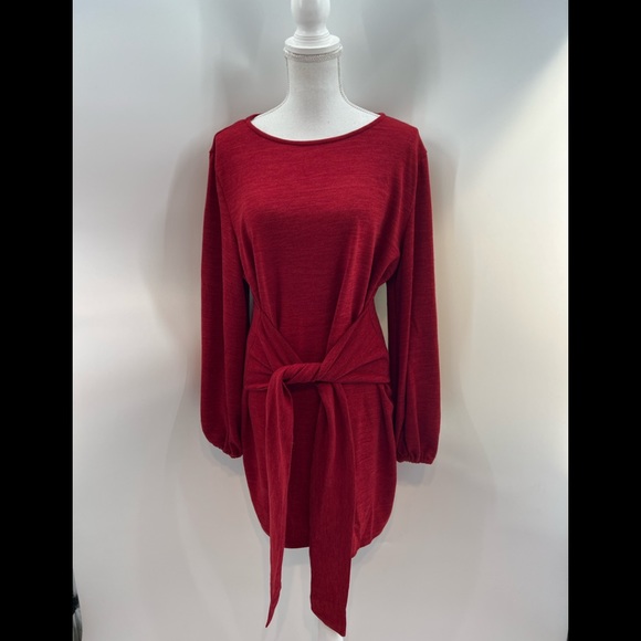 Kenoce Knit Mini Dress With Waist Tie - Picture 2 of 10